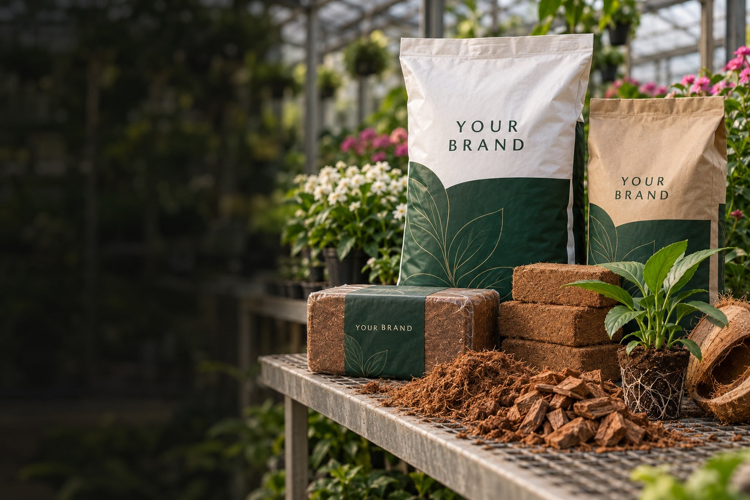 Illustrative branded coir product packaging