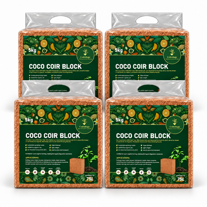 Four Coirology 5kg coco coir blocks — approximately 300L after hydration
