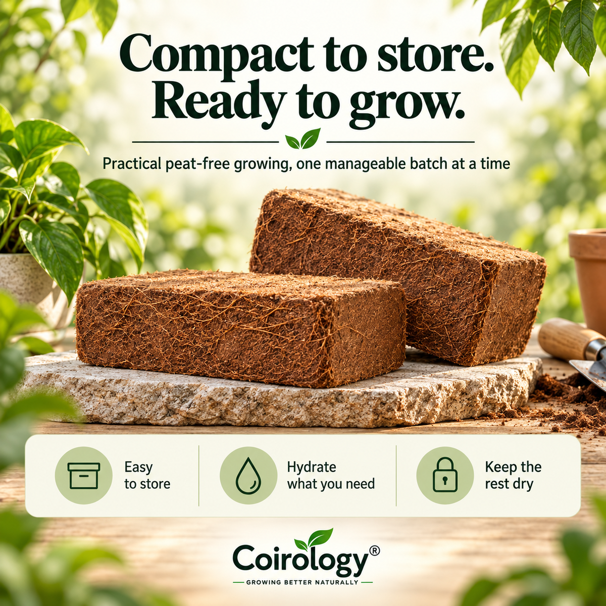 Coirology compact coir storage: hydrate what you need and keep the rest dry