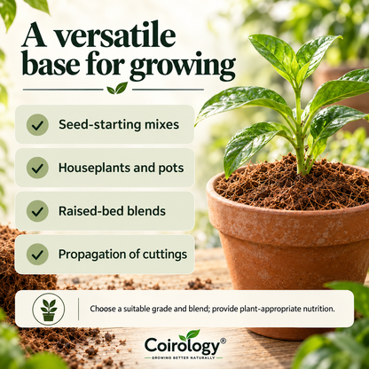 Coirology coir applications for seed starting, houseplants, raised-bed blends and cuttings