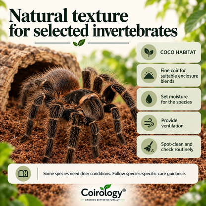 Natural texture for selected invertebrates — COCO HABITAT; Fine coir for suitable enclosure blends; Set moisture for the species