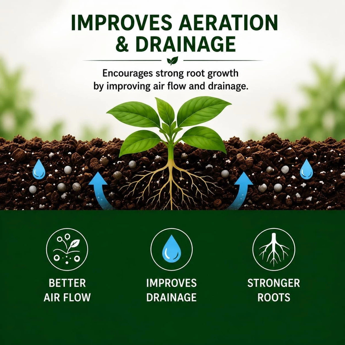 Illustration of perlite particles and pore spaces in a planted growing-medium blend