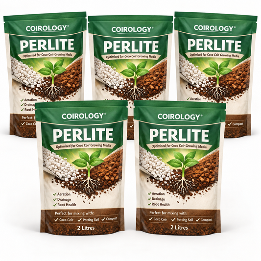 Five Coirology horticultural perlite 2-litre pouches, 10 litres total