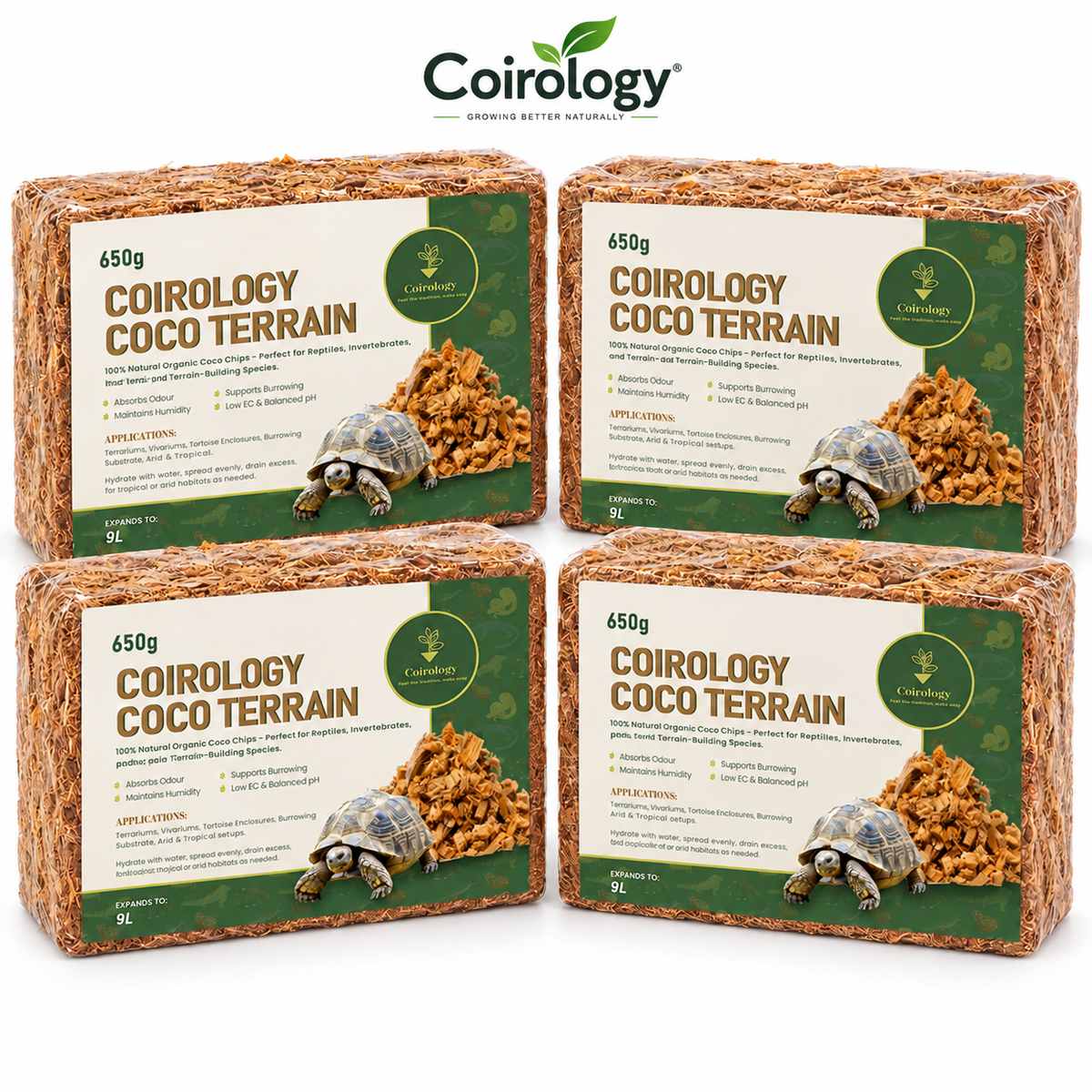 Four Coirology Coco Terrain 650g coarse coir chip packs