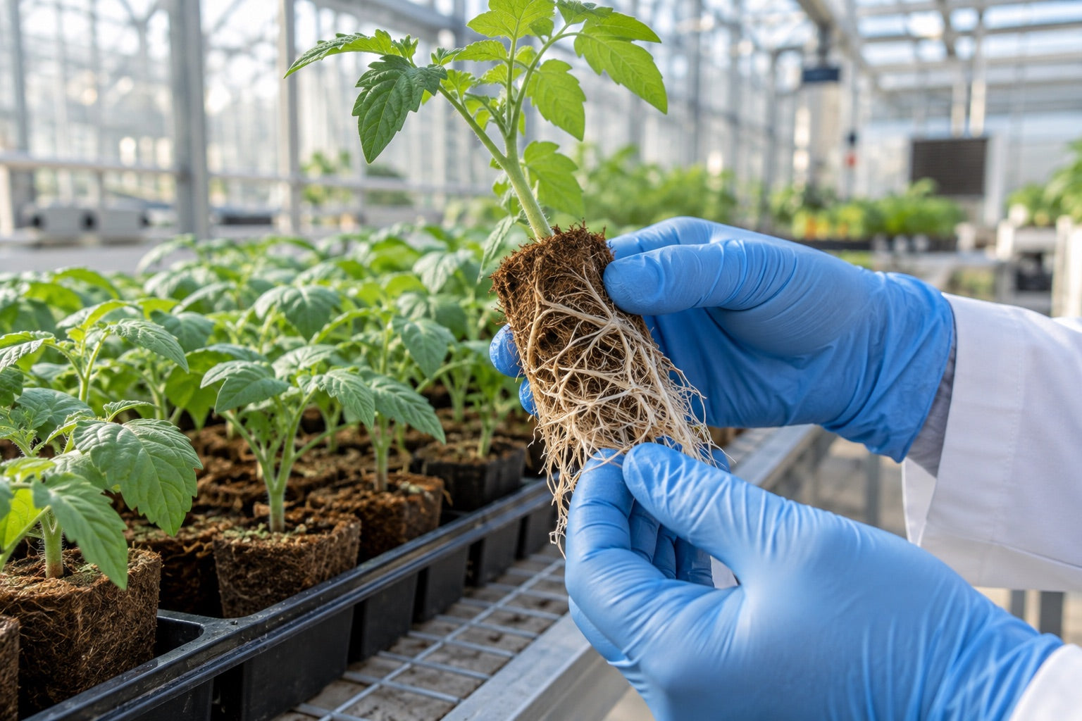 Illustrative root inspection in a greenhouse